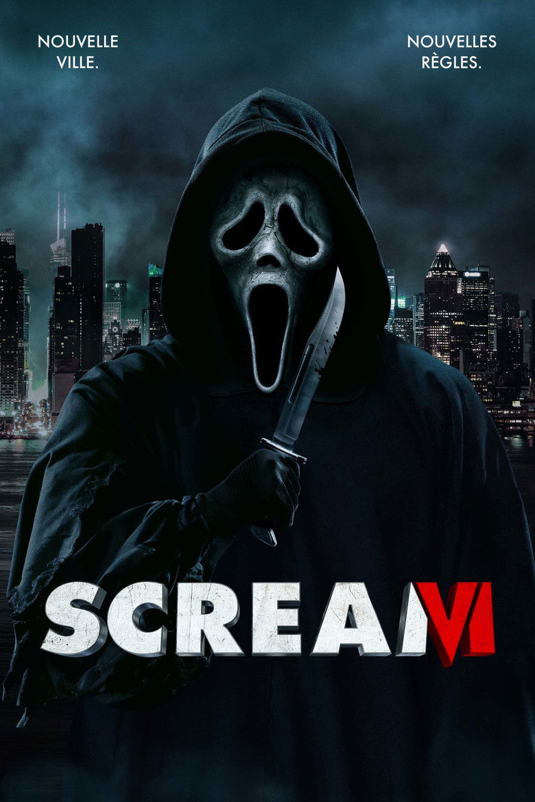 Affiche officielle du film d'horreur Scream VI réalisé par Tyler Gillett, Matt Bettinelli-Olpin, Buck Deachman, Alix Croquet, Pauline Béraud, Ela Miszkurka